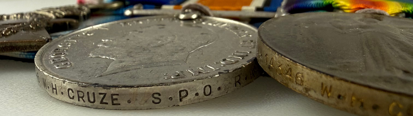 British - WWI - 1914-15 Medal Trio and Royal Navy Long Service Medal Group - HMS Vansittart - Cruze