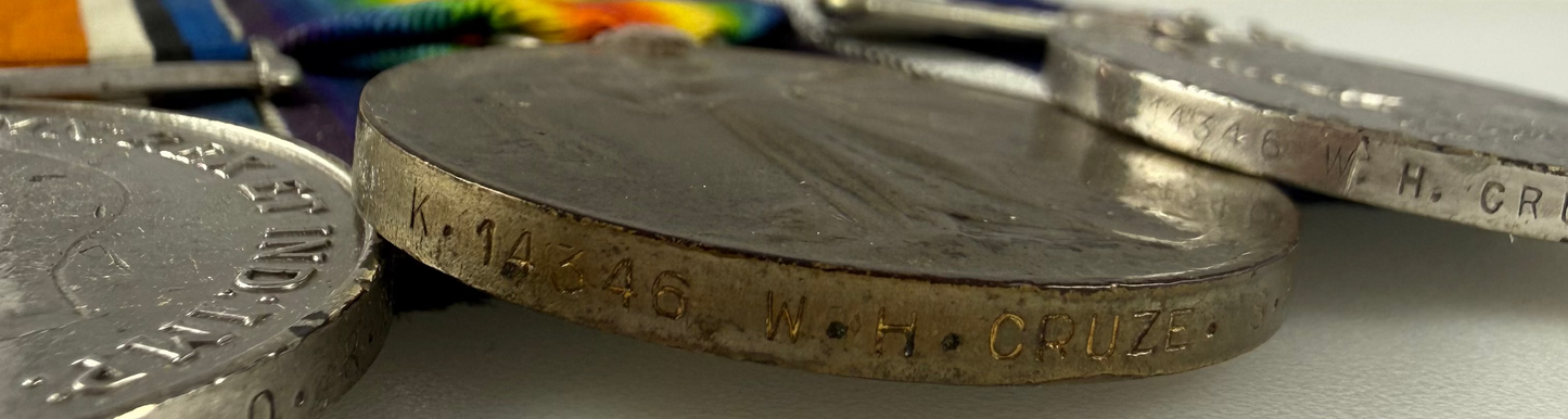 British - WWI - 1914-15 Medal Trio and Royal Navy Long Service Medal Group - HMS Vansittart - Cruze