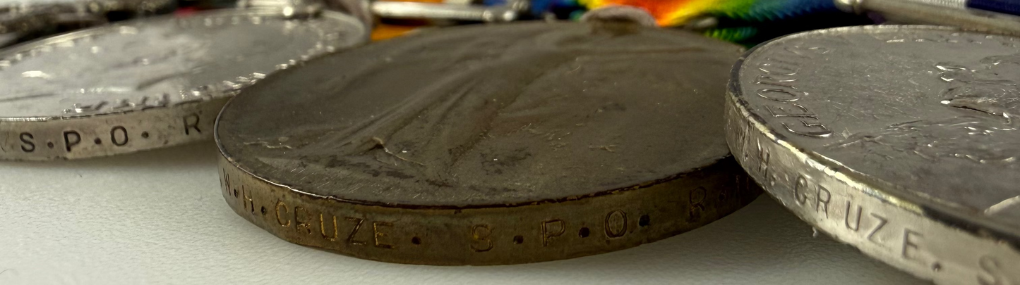 British - WWI - 1914-15 Medal Trio and Royal Navy Long Service Medal Group - HMS Vansittart - Cruze