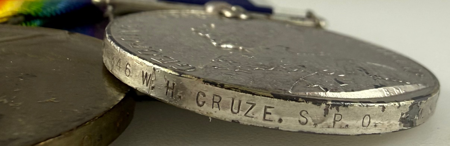 British - WWI - 1914-15 Medal Trio and Royal Navy Long Service Medal Group - HMS Vansittart - Cruze