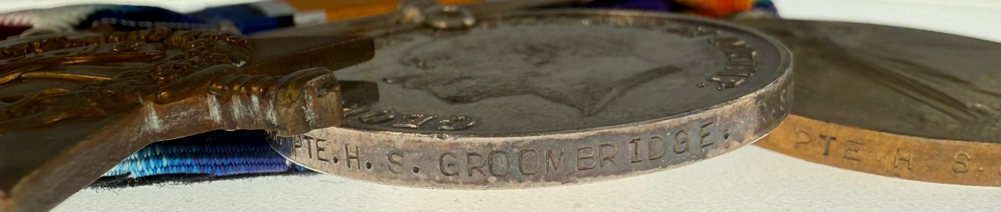 British - WWI - 1914-15 Medal Trio to Royal Sussex Regiment - Groombridge