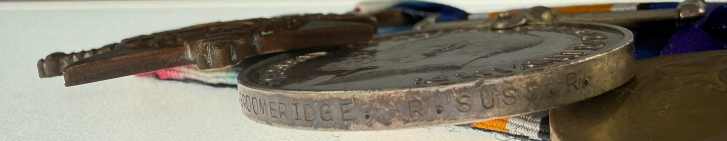 British - WWI - 1914-15 Medal Trio to Royal Sussex Regiment - Groombridge