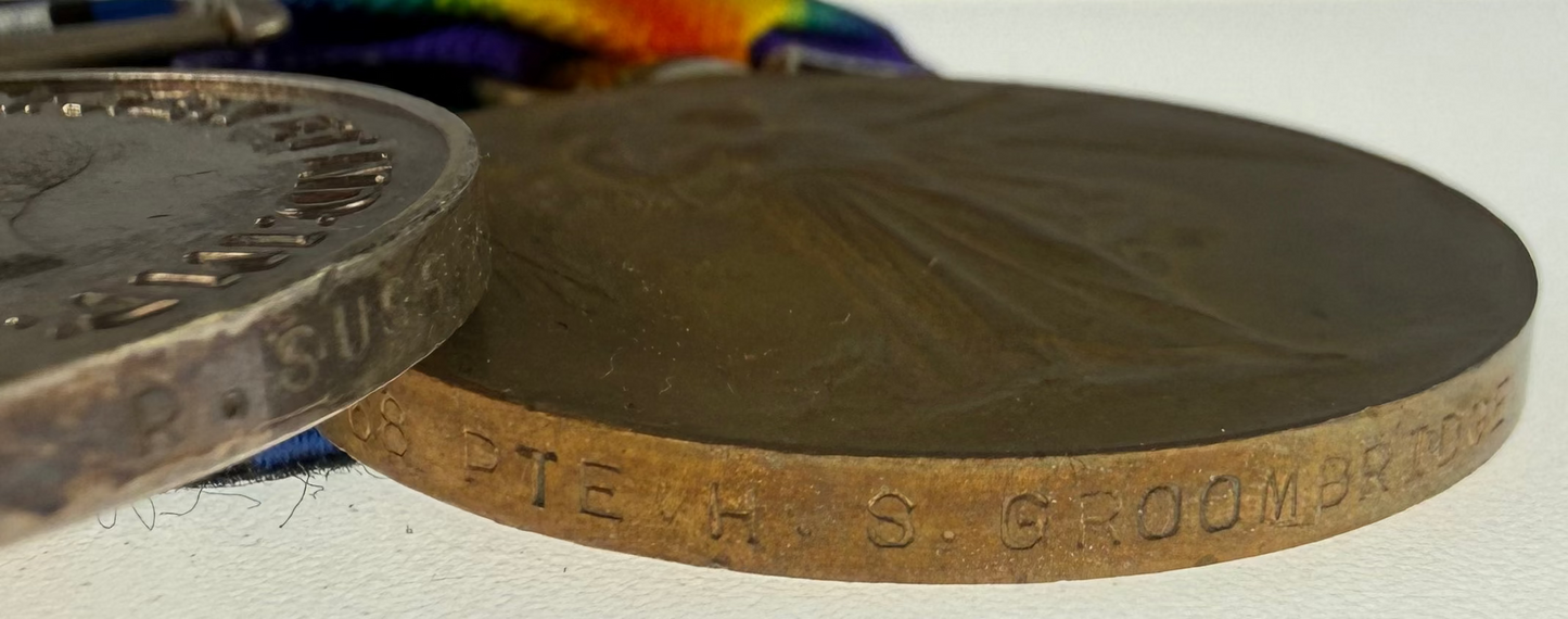 British - WWI - 1914-15 Medal Trio to Royal Sussex Regiment - Groombridge