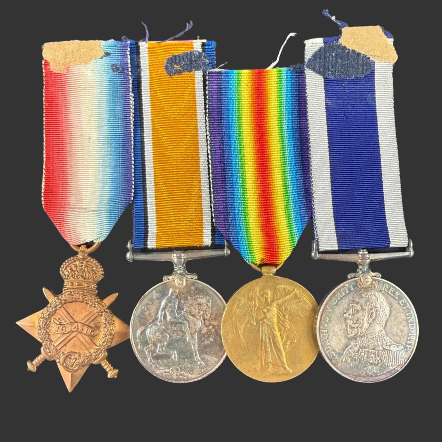 British - WWI - 1914-15 Medal Trio and Royal Navy Long Service Medal Group - HMS Resolution - Heather