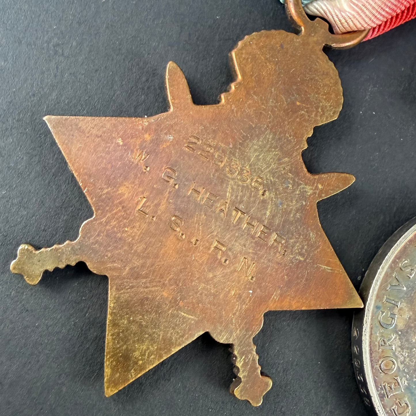 British - WWI - 1914-15 Medal Trio and Royal Navy Long Service Medal Group - HMS Resolution - Heather