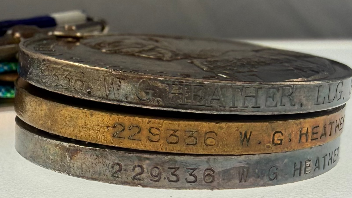 British - WWI - 1914-15 Medal Trio and Royal Navy Long Service Medal Group - HMS Resolution - Heather