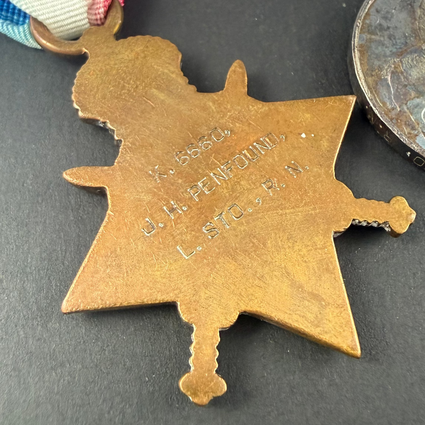 British - WWI - 1914-15 Medal Trio and Royal Navy Long Service Medal Group - HMS Concord - Penfound