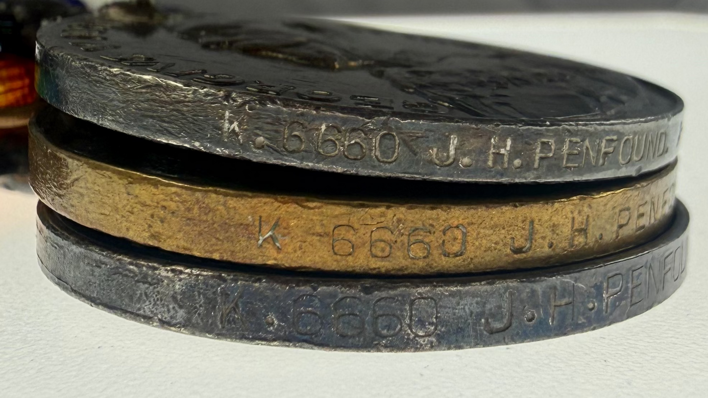British - WWI - 1914-15 Medal Trio and Royal Navy Long Service Medal Group - HMS Concord - Penfound