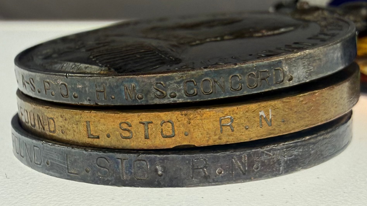 British - WWI - 1914-15 Medal Trio and Royal Navy Long Service Medal Group - HMS Concord - Penfound