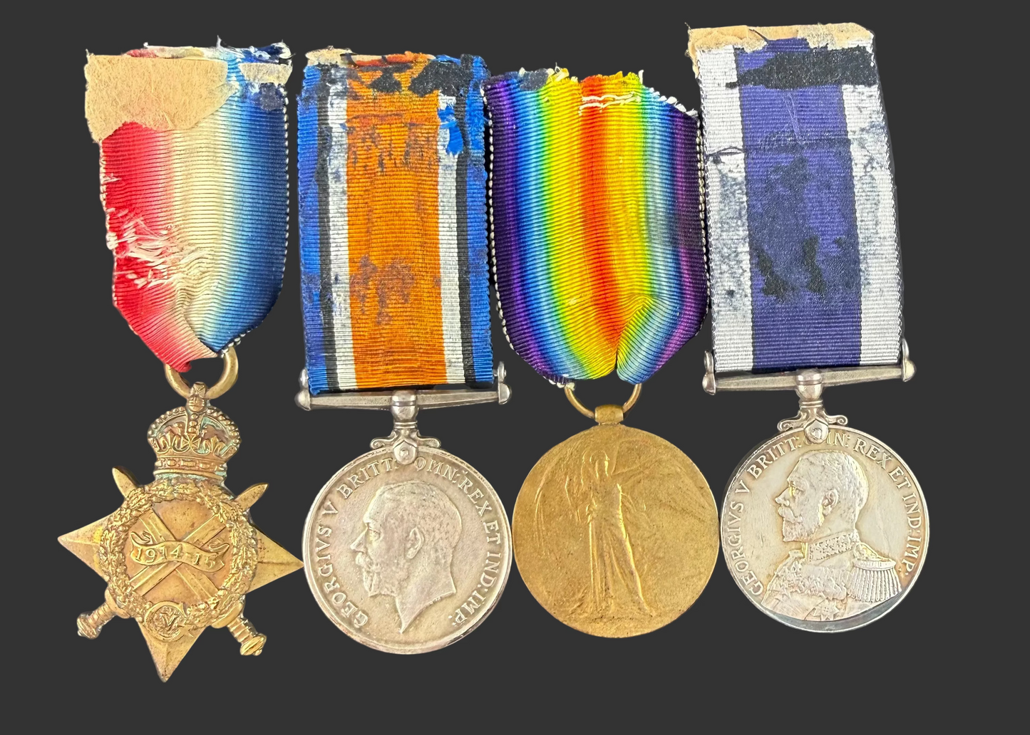 British - WWI - 1914-15 Medal Trio and Royal Navy Long Service Medal Group - HMS Caradoc - Lander