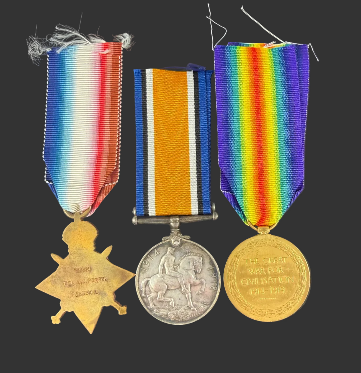 British - WWI - 1914-15 Medal Trio to 10th Battalion Essex Regiment - Perry