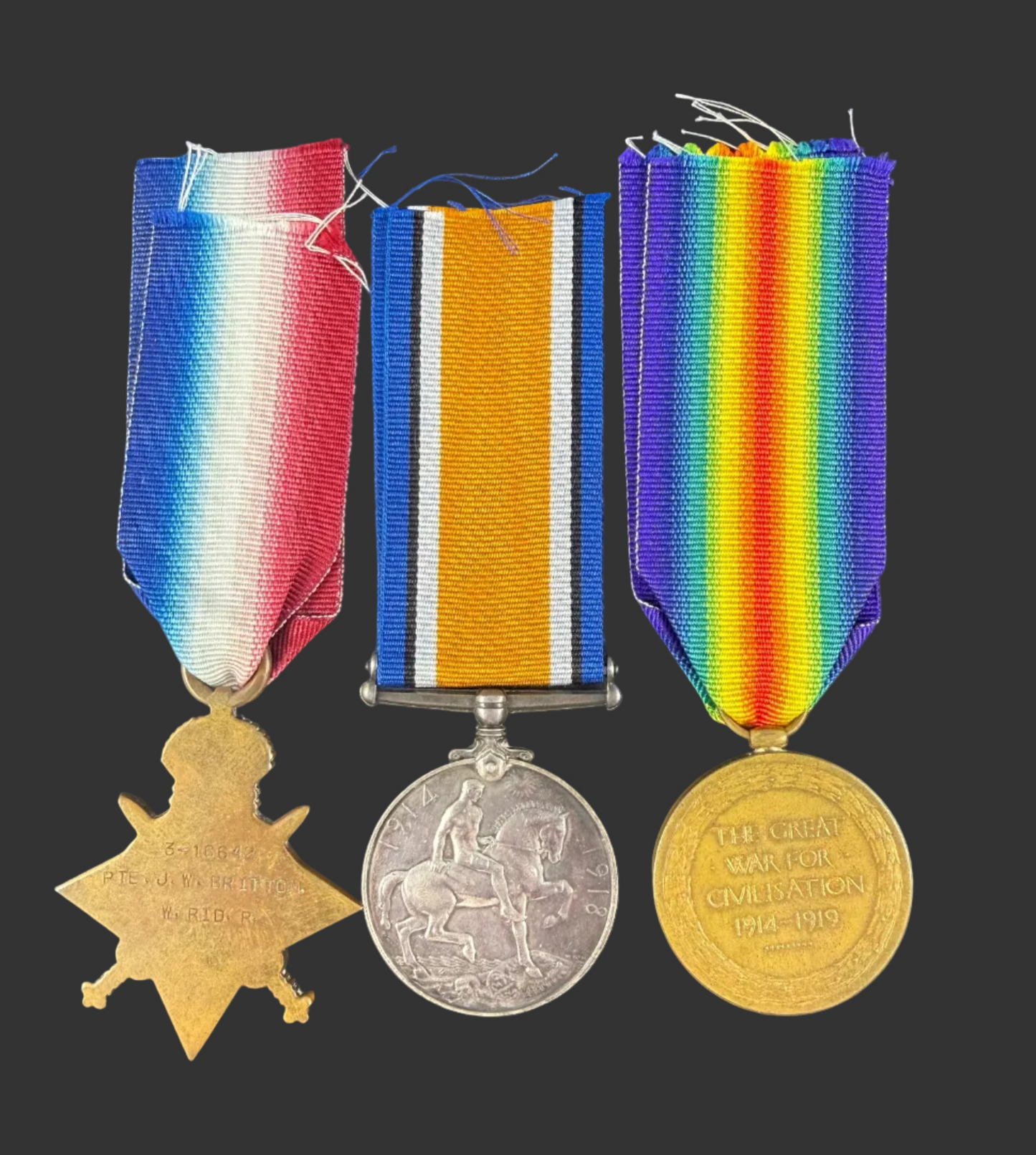 British - WWI - 1914-15 Medal Trio to 8th Battalion West Riding Regiment - Britton - Gallipoli