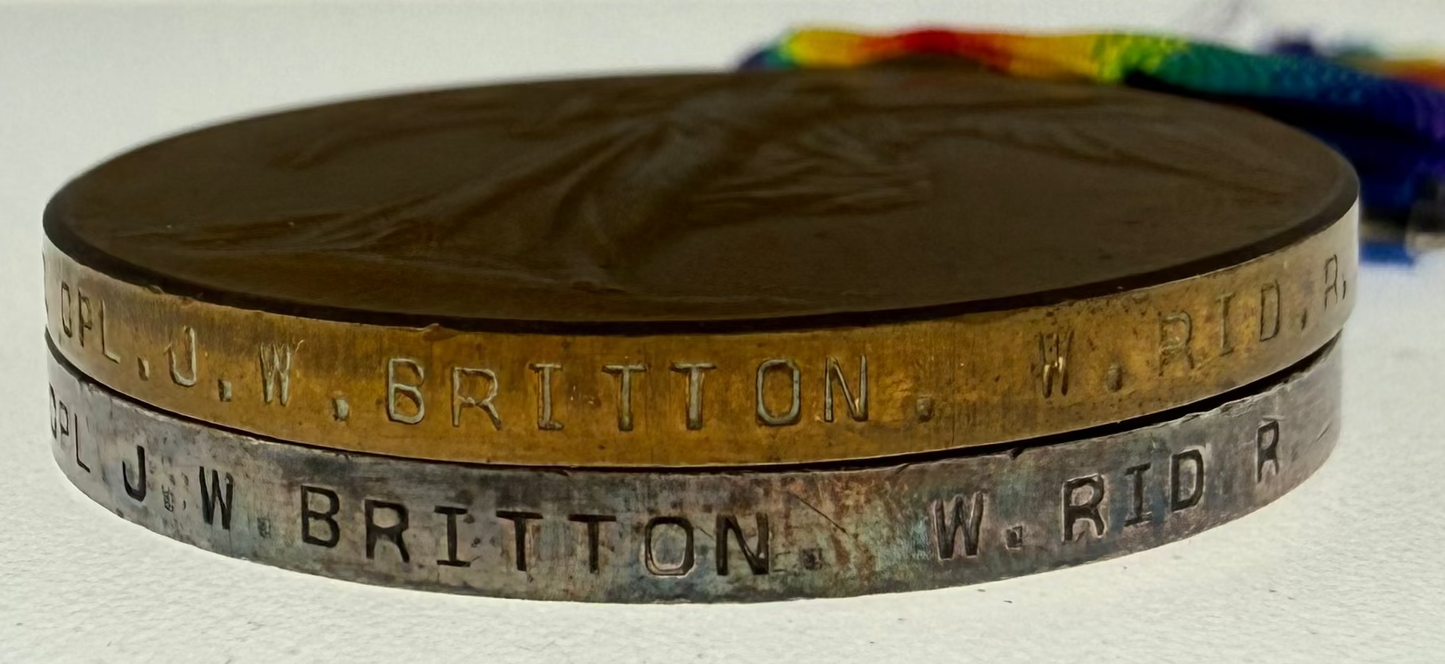 British - WWI - 1914-15 Medal Trio to 8th Battalion West Riding Regiment - Britton - Gallipoli