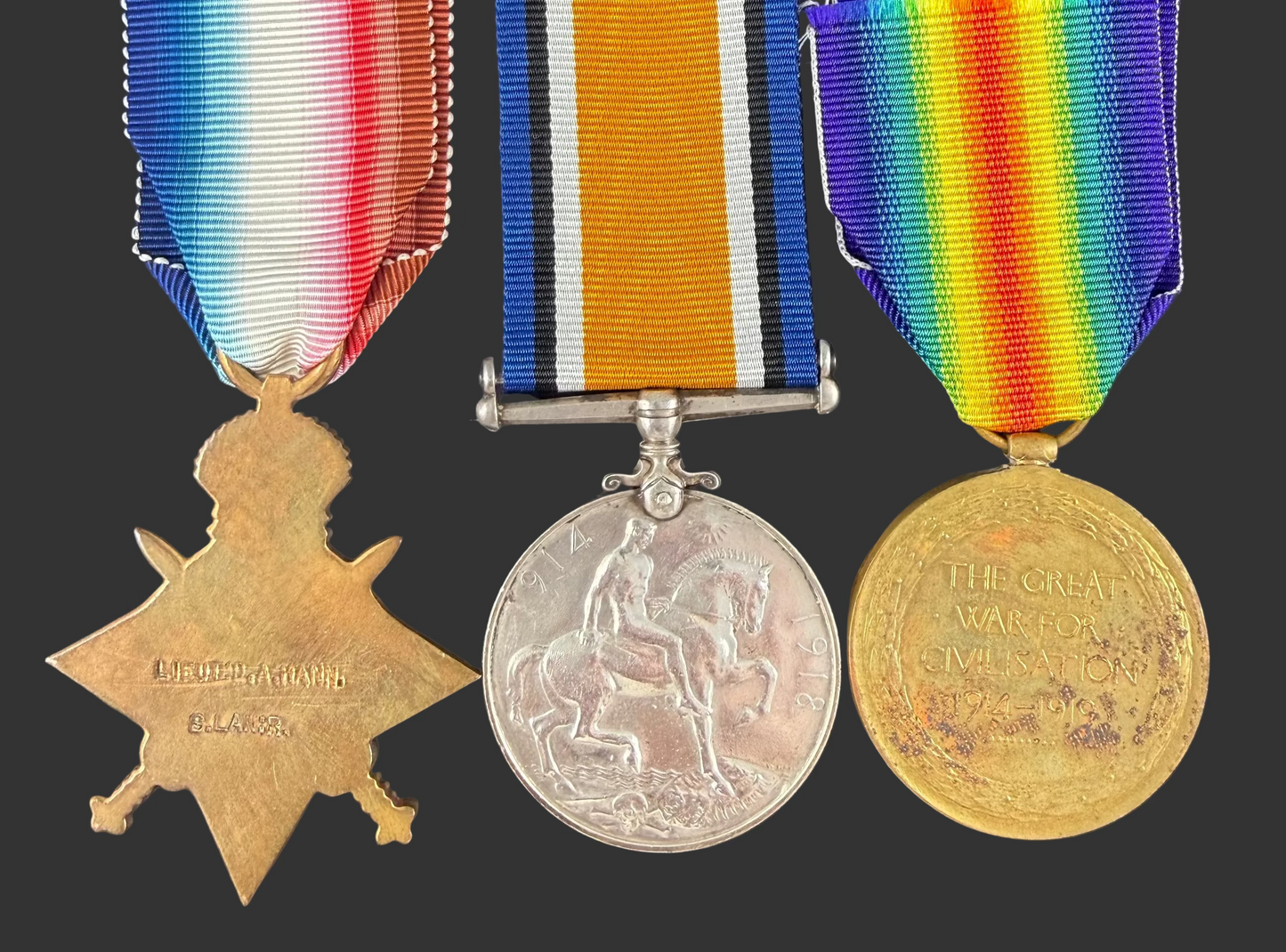 British - WWI - 1914-15 Medal Trio to South Lancashire Regiment - Officer - Hann