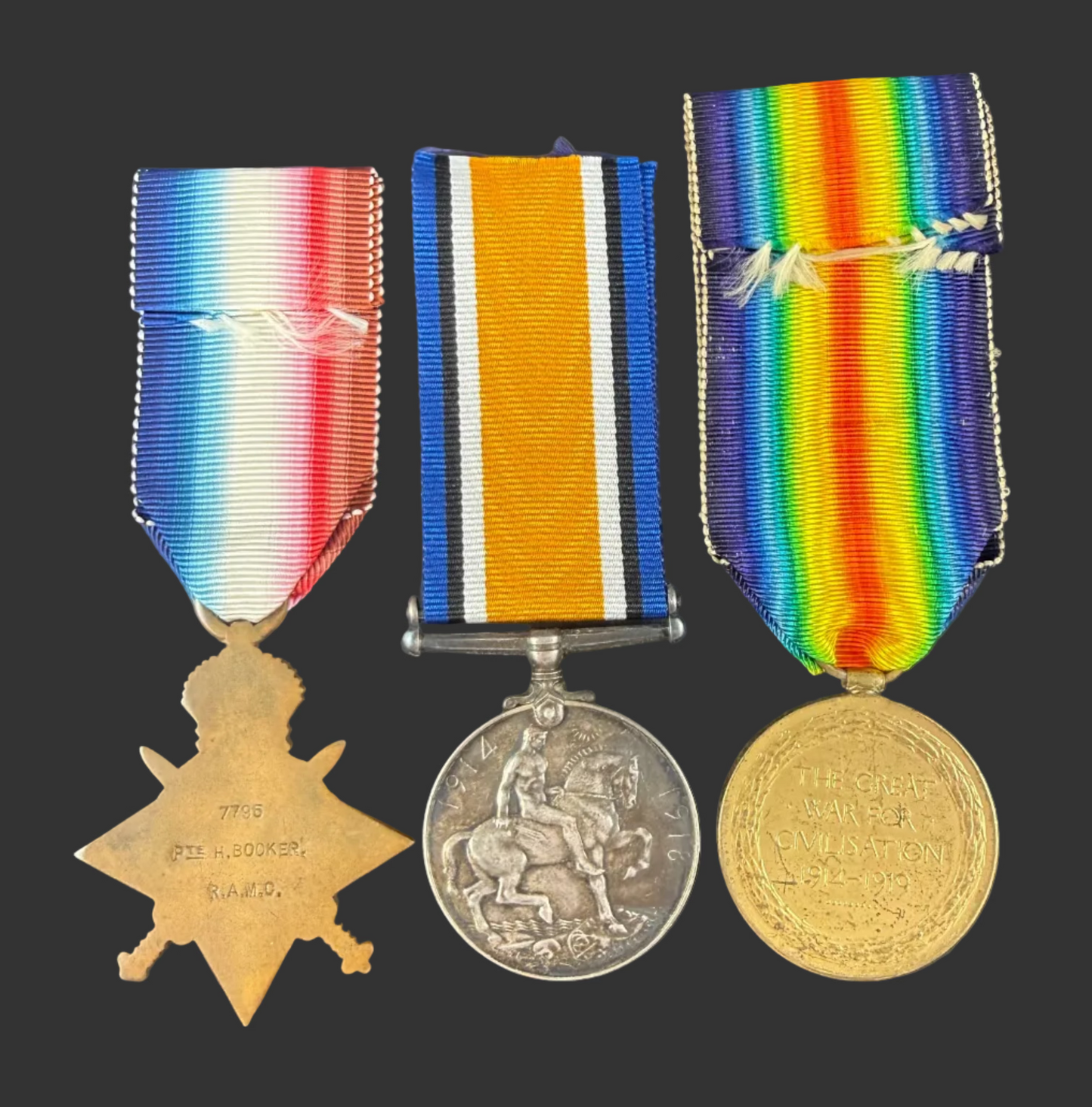 British - WWI - 1914 Star Medal Trio to Royal Army Medical Corps - Booker