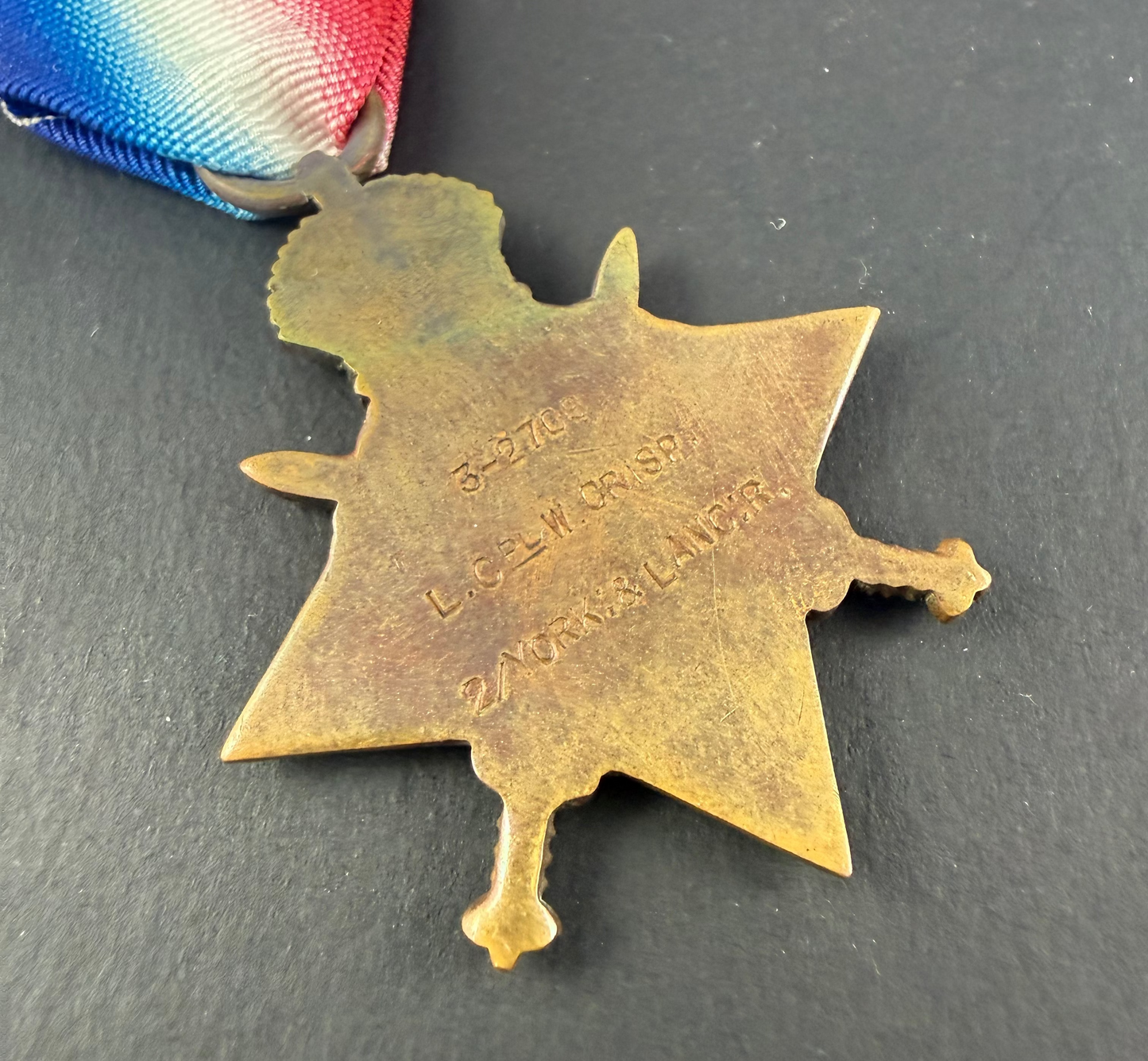 British - WWI - 1914 Star Medal Trio to 2nd Battalion York and Lancaster Regiment - WIA - Crisp