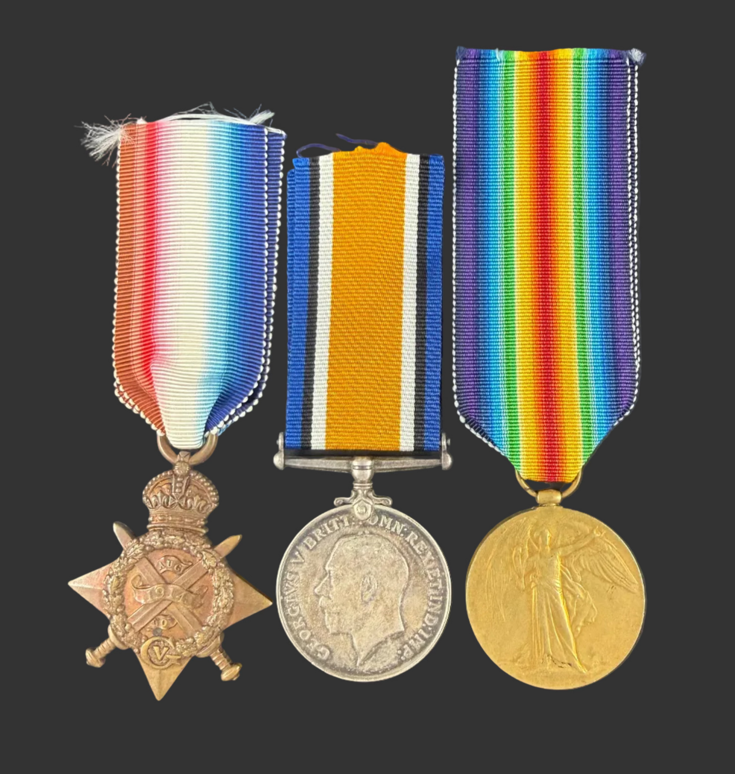 British - WWI - 1914 Star Medal Trio to 1st Battalion Northumberland Fusiliers - WIA - Brown
