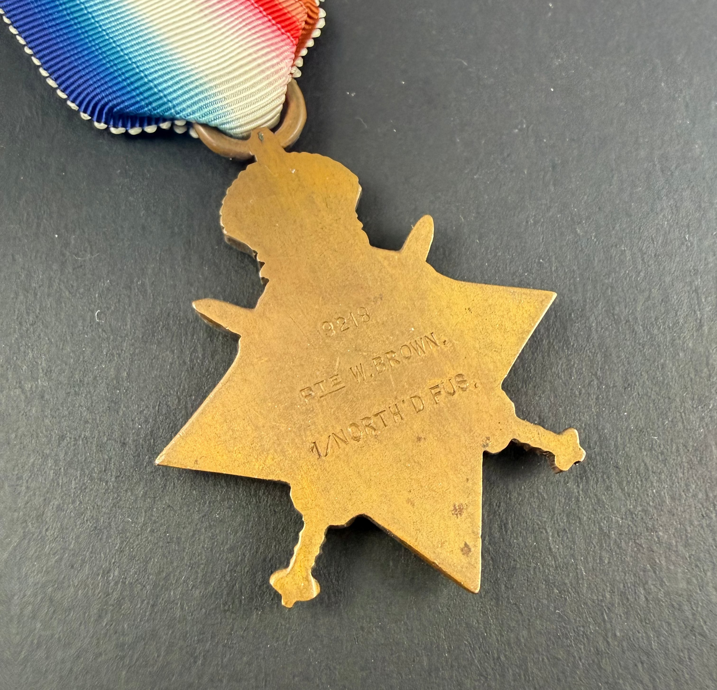 British - WWI - 1914 Star Medal Trio to 1st Battalion Northumberland Fusiliers - WIA - Brown