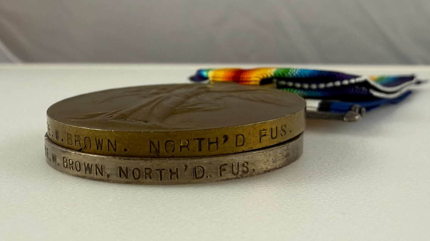 British - WWI - 1914 Star Medal Trio to 1st Battalion Northumberland Fusiliers - WIA - Brown