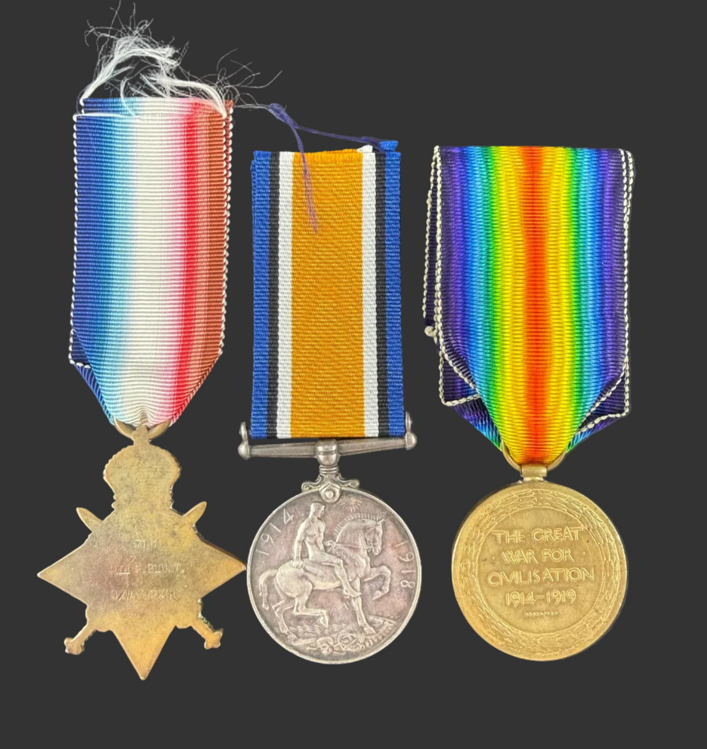 British - WWI - 1914 Star Medal Trio to 1st West Yorkshire Regiment - Distinguished Conduct Medal Recipient- Blunt