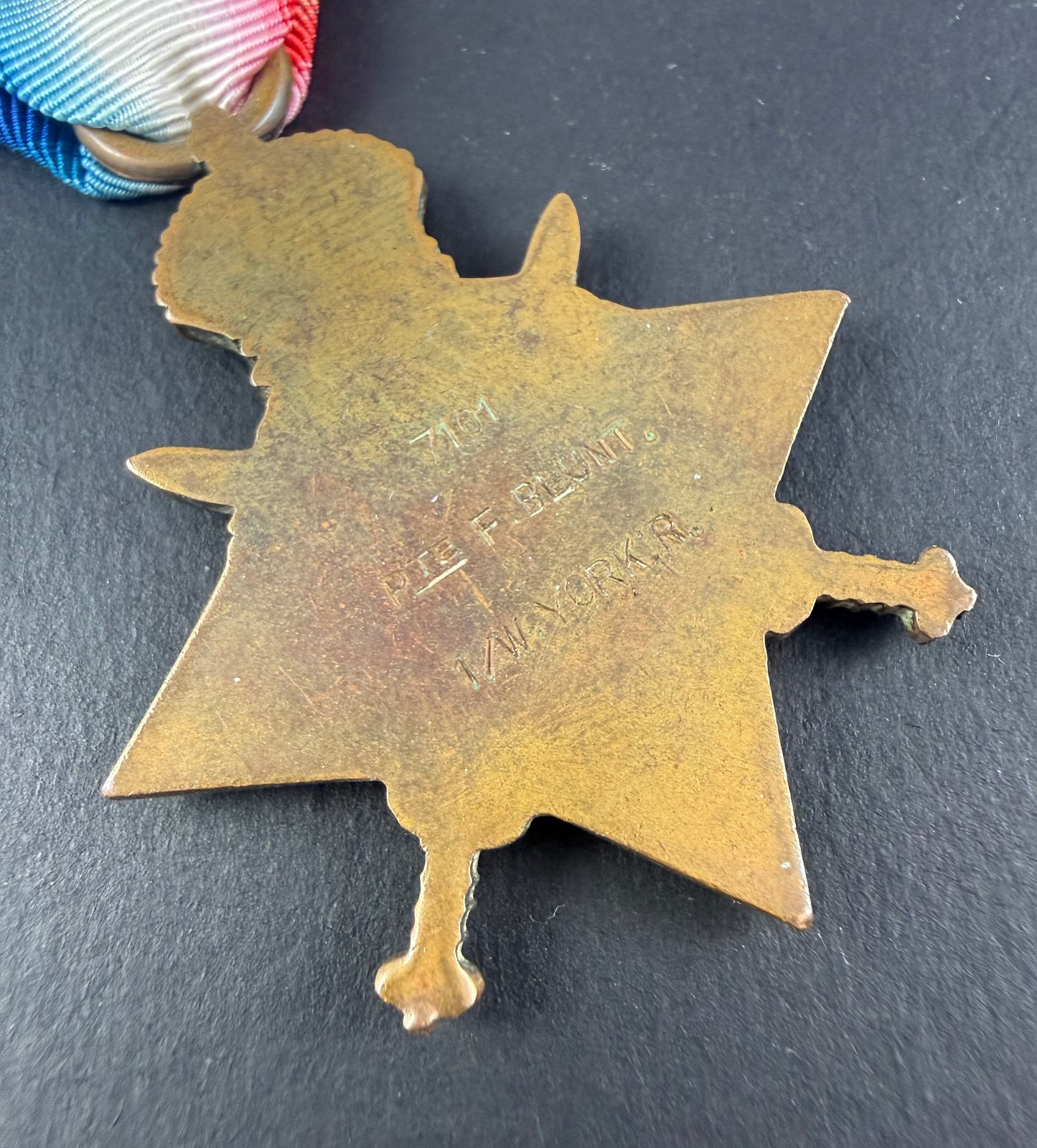 British - WWI - 1914 Star Medal Trio to 1st West Yorkshire Regiment - Distinguished Conduct Medal Recipient- Blunt