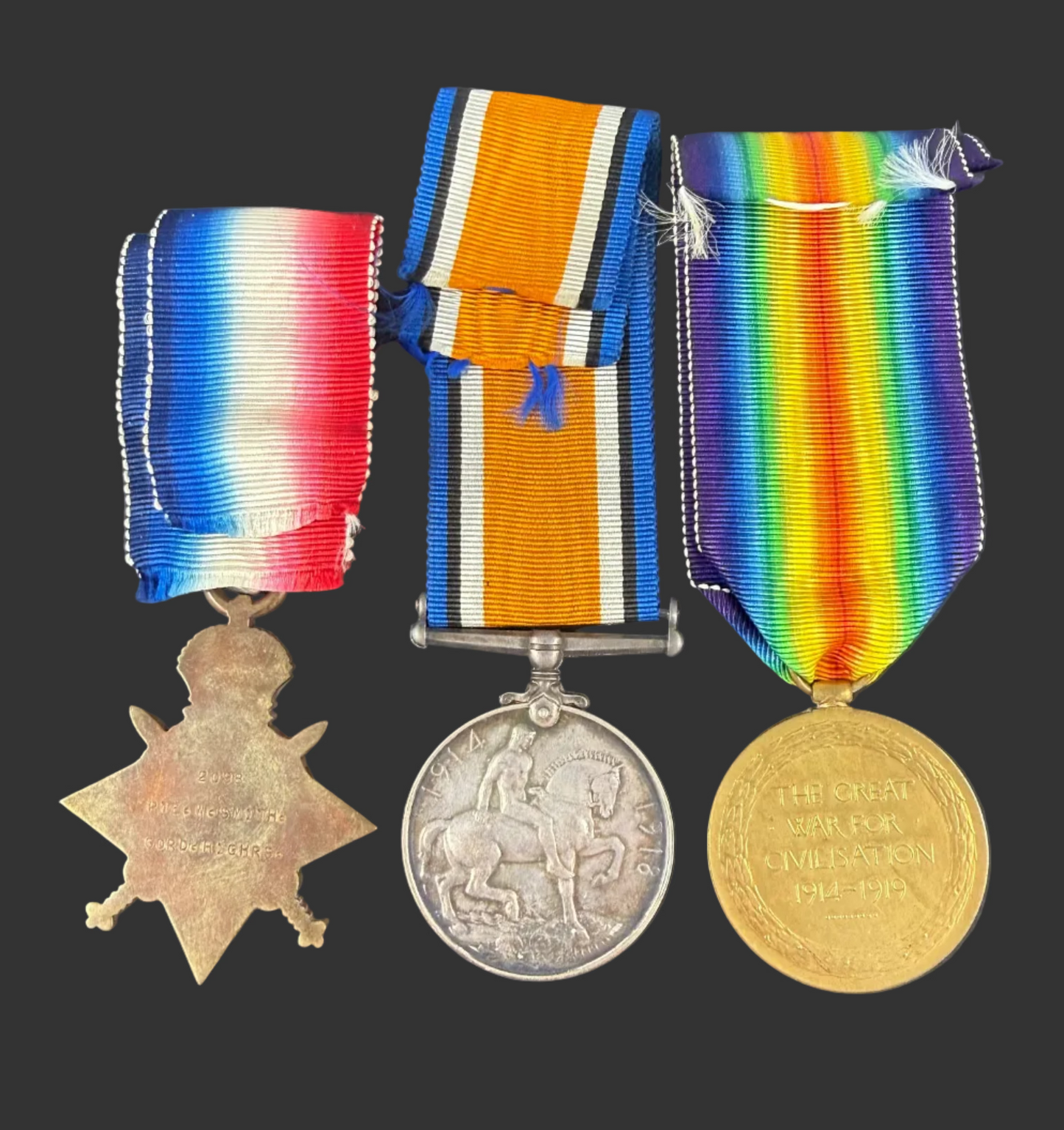 British - WWI - 1914-15 Medal Trio to 4th Battalion Gordon Highlanders - WIA - Smith