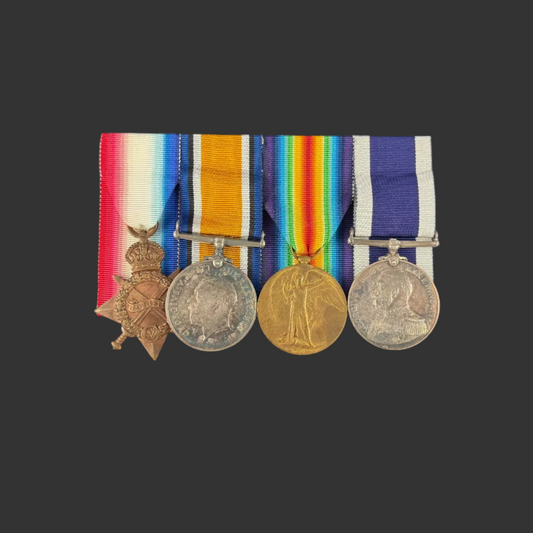 British - WWI - 1914-15 Medal Trio and Royal Navy Long Service Medal Group - HMS Dominion - Moyse