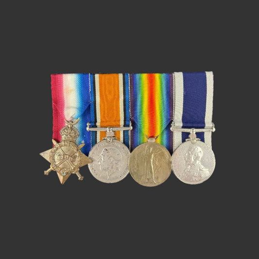 British - WWI - 1914-15 Medal Trio and Royal Navy Long Service Medal Group - HMS Vansittart - Cruze
