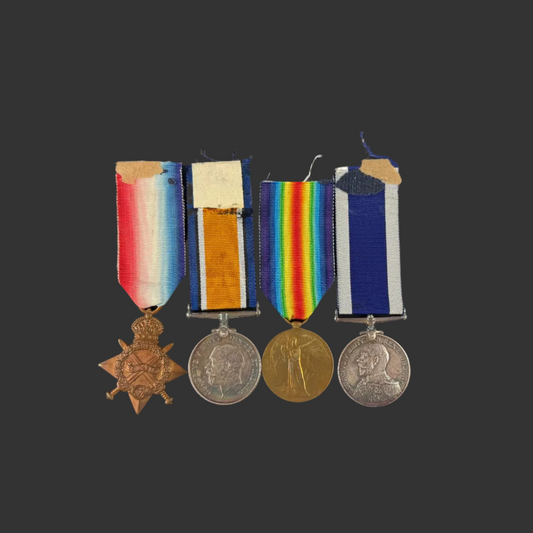 British - WWI - 1914-15 Medal Trio and Royal Navy Long Service Medal Group - HMS Resolution - Heather