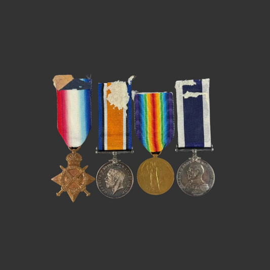 British - WWI - 1914-15 Medal Trio and Royal Navy Long Service Medal Group - HMS Concord - Penfound