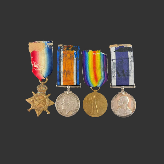 British - WWI - 1914-15 Medal Trio and Royal Navy Long Service Medal Group - HMS Caradoc - Lander