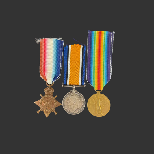 British - WWI - 1914 Star Medal Trio to 1st Battalion Northumberland Fusiliers - WIA - Brown