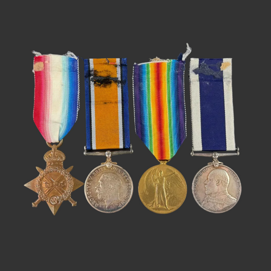 British - WWI - 1914-15 Medal Trio and Royal Navy Long Service Medal Group - HMS Pyramus - Campbell