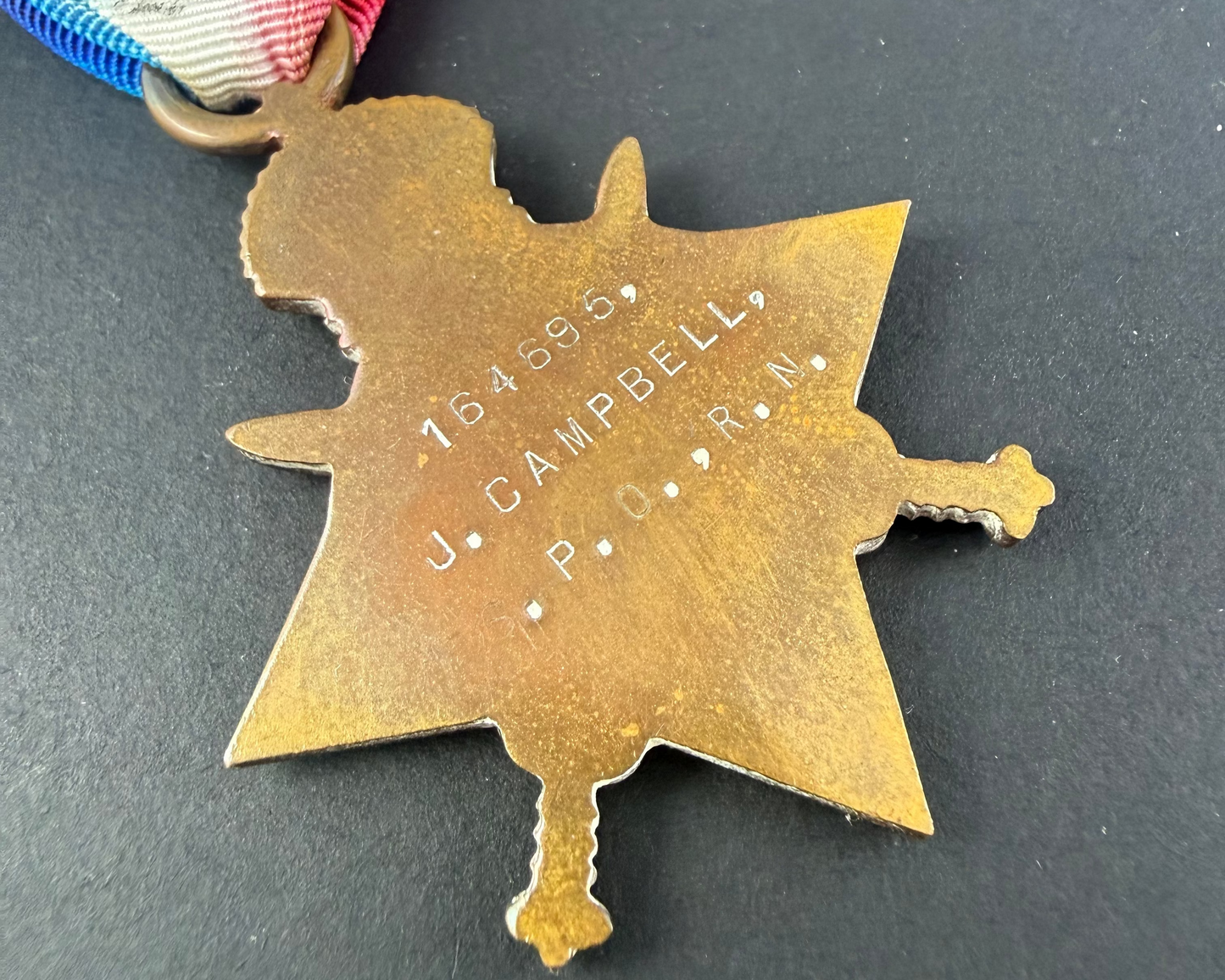 British - WWI - 1914-15 Medal Trio and Royal Navy Long Service Medal Group - HMS Pyramus - Campbell