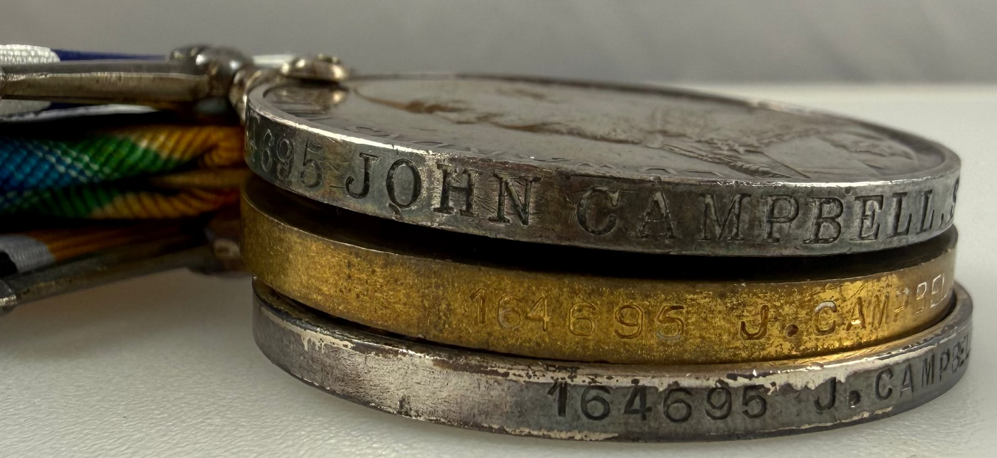British - WWI - 1914-15 Medal Trio and Royal Navy Long Service Medal Group - HMS Pyramus - Campbell