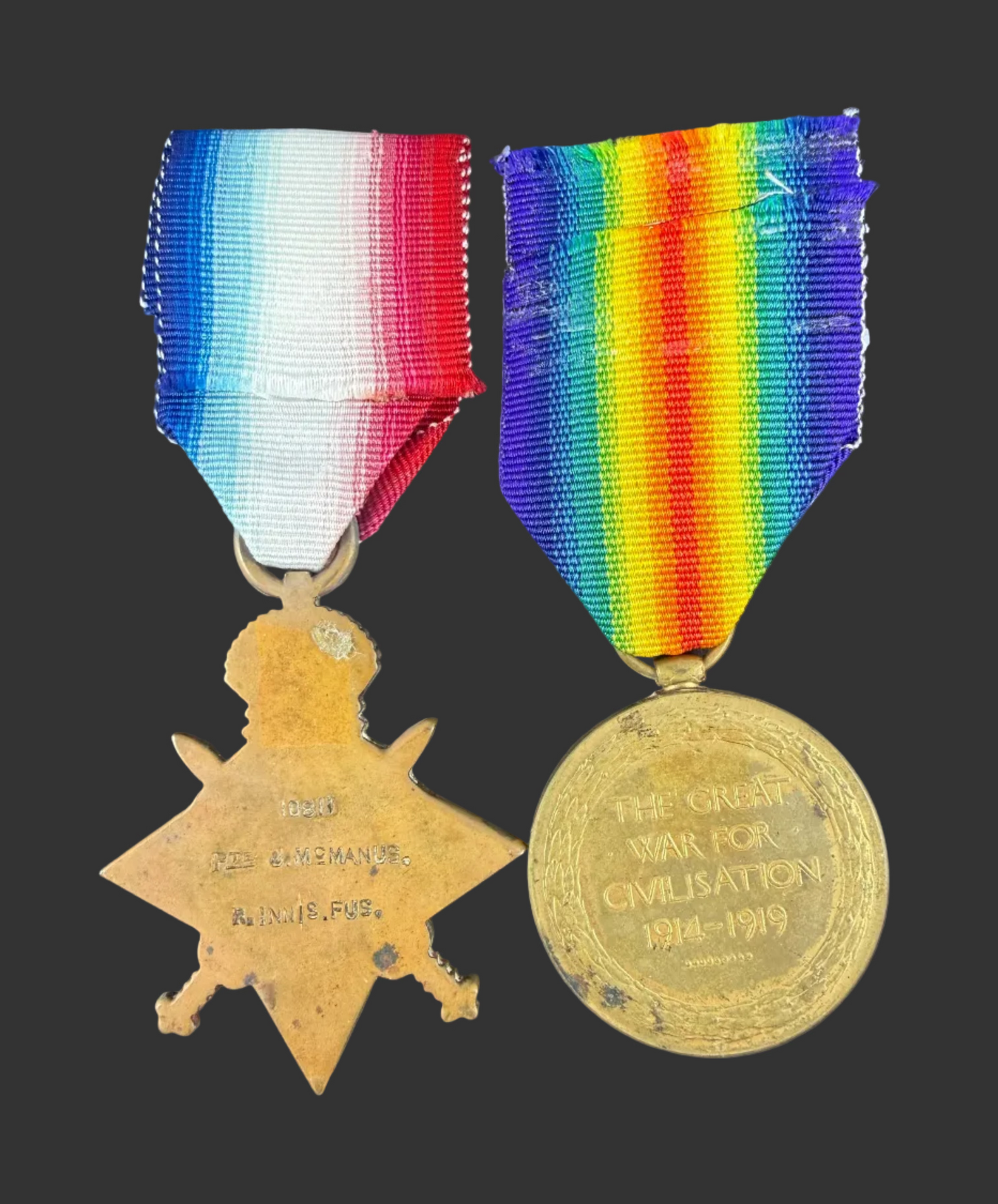 British - WWI - 1914-15 Star and Victory Medal to Royal Inniskilling Fusiliers - Gallipoli - McManus
